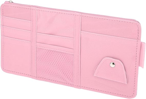 Car Sun Visor Organizer, Auto Visor Storage Pouch with Zipper W/Elastic Slot with Sunglasses Holder for Cards License Pe
