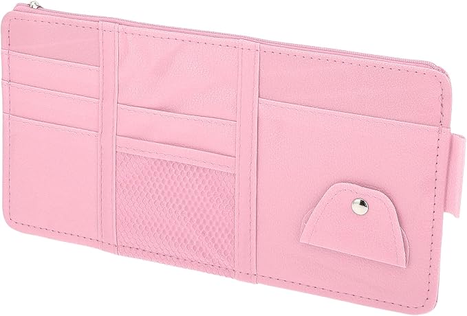 Car Sun Visor Organizer, Auto Visor Storage Pouch with Zipper W/Elastic Slot with Sunglasses Holder for Cards License Pe