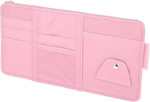 Car Sun Visor Organizer, Auto Visor Storage Pouch with Zipper W/Elastic Slot with Sunglasses Holder for Cards License Pe