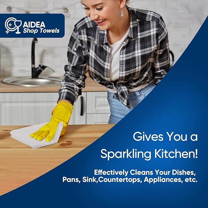 AIDEA Microfiber Cleaning Cloth White-100PK, Absorbent Cleaning Rags, Commercial Shop Rags Lint-Free, Scratch-Free, White Microfiber Towels for Cars, Kitchen Towels White 12in x 12in