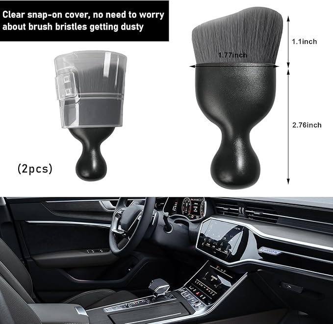 Ziciner 2 PCS Car Detailing Brush, Curved Soft Bristles Auto Removal Dust Collectors, Universal Vehicle Dashboard, Air Conditioner Vents etc Interior Cleaning Tool Accessories (Gray)