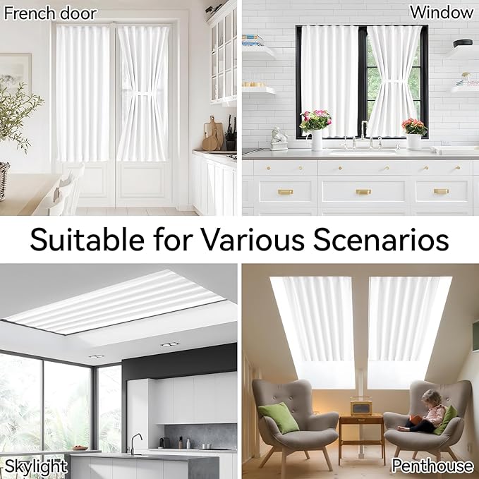 Vatge White French Door Curtains for Sliding Door - Sidelight Curtains for Classroom, Kitchen, and French Door, 1 Panel, W25 x L54, Pure White