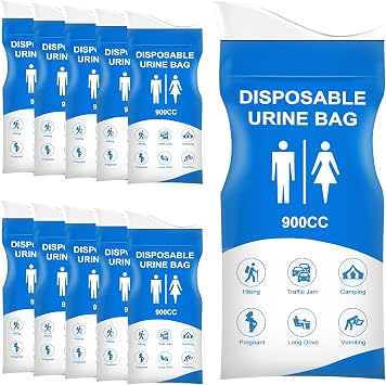 12 PCS Disposable Urine Bags 900ml Unisex Leak-Proof Portable Urinal and Vomit Bags Disposable for Travel, Camping, Hiki