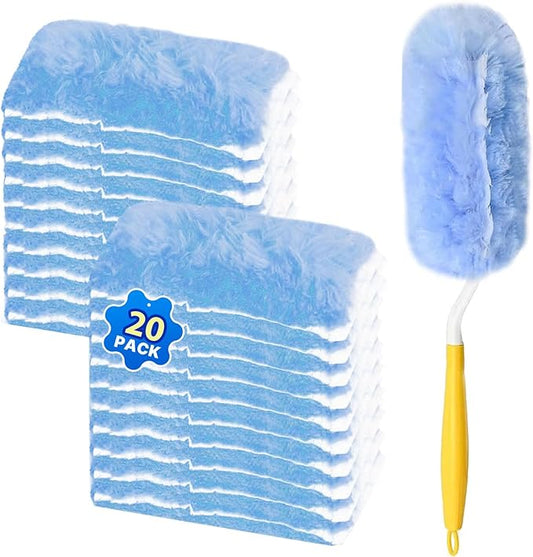 Duster Refill for Swiffer Duster, 20 Count Heavy Duty Duster Refills Kit with 1 Handle for Cleaning Dusting Furniture Blind Ceiling Fan, 360 Disposable Refills Feather Duster