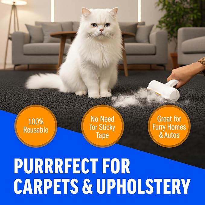 ChomChom Roller & Rake – Reusable Pet Hair Removal Roller with Rake Attachment for Cat & Dog Fur on Furniture, Couch, Carpet, Car, Rugs, Bedding & More– Portable, Eco-Friendly