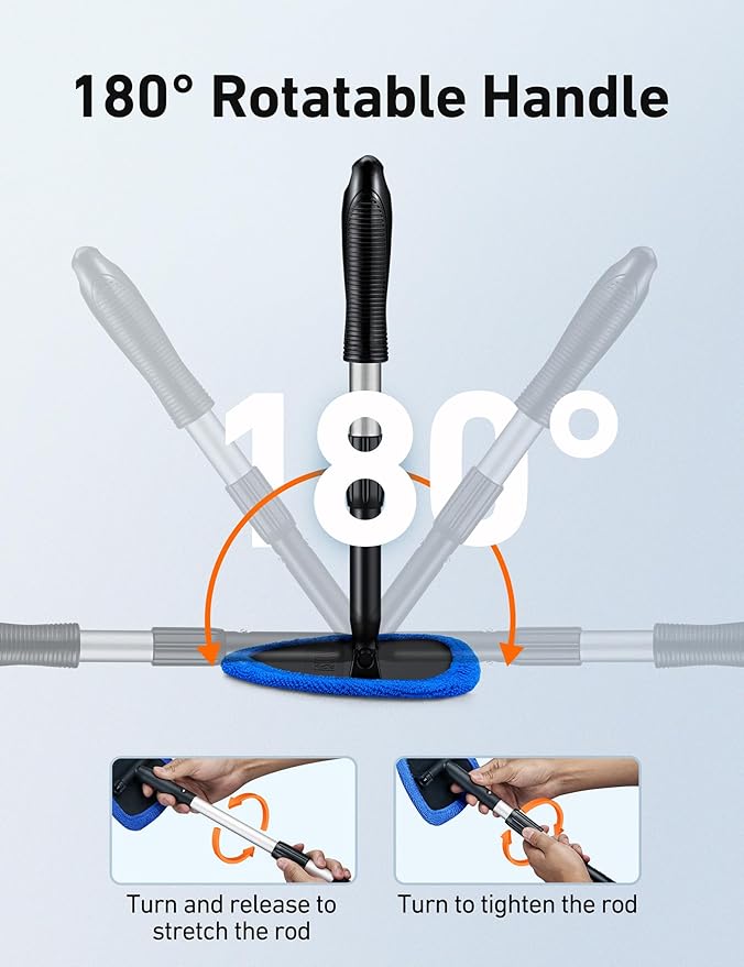 AstroAI 26" Windshield Cleaner Tool, Car Interior Window Detailing Cleaning Kit with Extendable Handle and 4 Easy-to-Install Reusable Microfiber Pads, Auto Glass Wiper Brush Kit for Car&Home, Blue