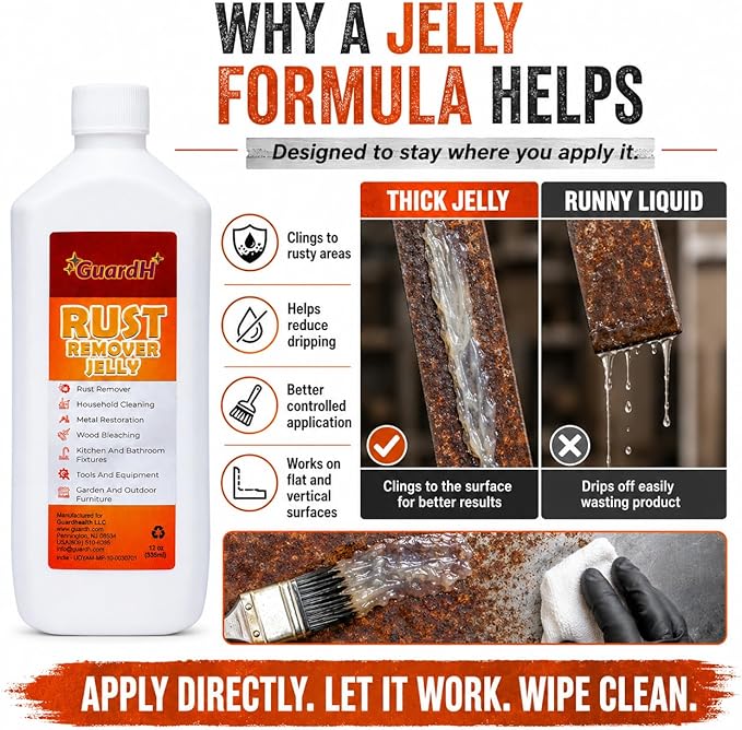 GuardH Rust Remover Jelly, 12 oz | Multi-Purpose Gel for Metal Surfaces, Auto Parts, Household Items, and Antiques