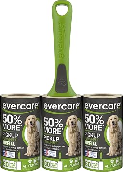 Evercare All Purpose Pet Hair Lint Roller with 2 Refills, 180 Total Sheets – Reusable Sticky Roller for Pet Hair, Cat & 