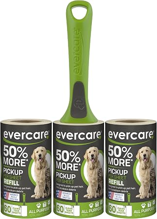 Evercare All Purpose Pet Hair Lint Roller with 2 Refills, 180 Total Sheets – Reusable Sticky Roller for Pet Hair, Cat & 