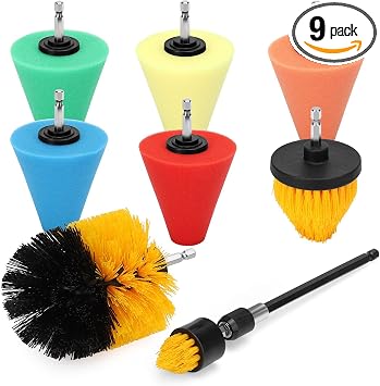 Linkstyle Car Wheel Drill Polishing Pads Kit, 5PCS Foam Buffing Cone, 3PCS Drill Brush Cleaning Attachments, 1/4" Hex Ex