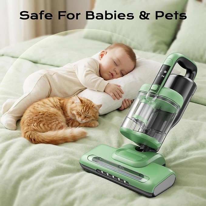 MYUAKO Mattress Vacuum Cleaner with UV-C Light & 140°F Constant Heat, 20Kpa Powerful Suction Bed Vacuum for Pet Hair, Dander Baby Crib, Dual-Cup System with Extra HEPA Filter, Lightweight&16ft Cord