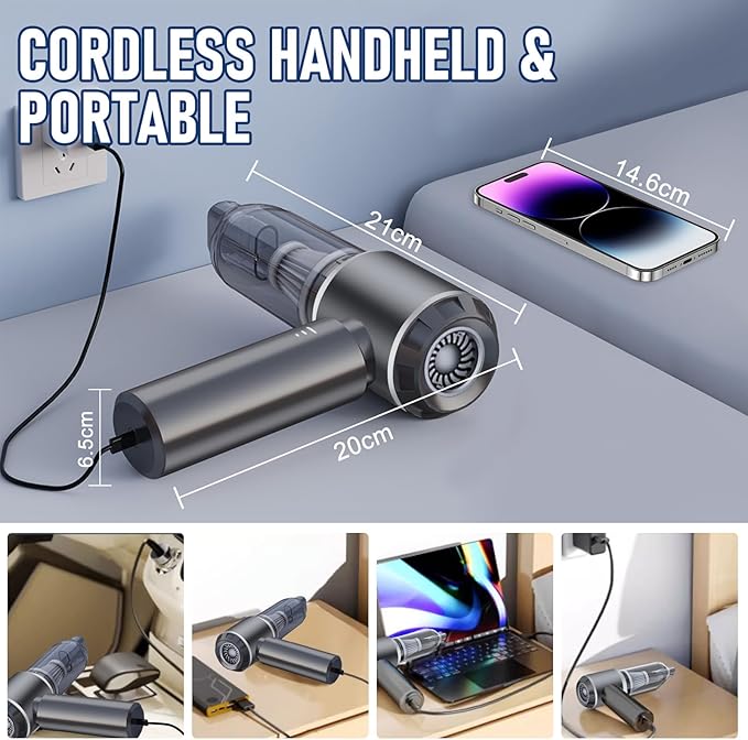 houscly Car Vacuum Portable Cordless 20000PA High Power 4-in-1 Compressed Air Duster & Air Blower & Pump Hand Held Vacuum with Brushless Motor for Car, Home, Office,Camping Ideal Gifts for Men & Women