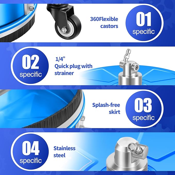 LidoDola 16'' Pressure Washer Surface Cleaner with 4 Wheels - Stainless Steel Surface Cleaner for Pressure Washer Attachment for Concrete, Driveway, Patio, Sidewalk, Deck and Driveways (16 INCH Blue)