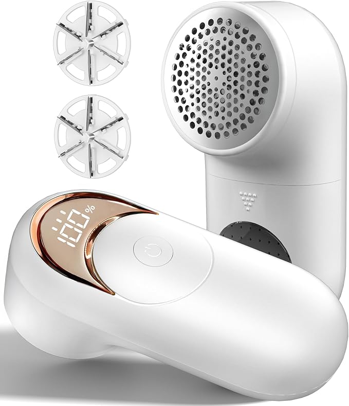 Fabric Shaver Lint Remover for Clothes, LED Display, 6-Leaf Blades, Rechargeable Sweater Defuzzer for Wool Cashmere Blanket Curtain Couch