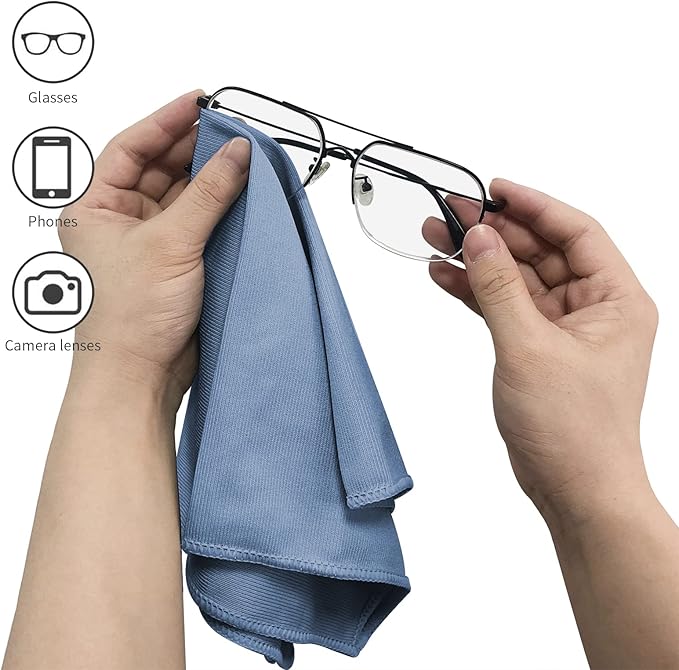 Puomue 6 Pack Microfiber Glass Cleaning Cloth, 16 Inch X 16 Inch, Lint Free Quickly Clean Window, Glasses, Windshields, Mirrors, and Stainless Steel, Dark Blue
