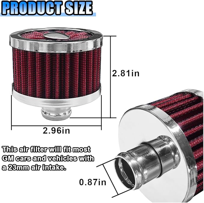 23mm Car Air Filter, 0.9'' High Flow Vent Valve Cover, Breather Filter, Universal Cold Air Intake Filter Breather, Car Accessories Fits Car Motorcycle (Red)