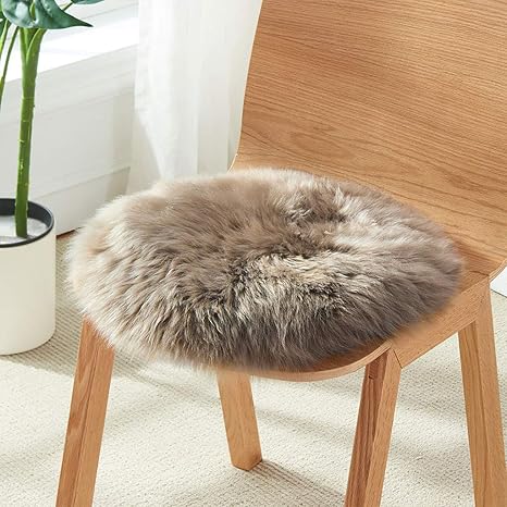 HC&WT Round Natural Sheepskin Seat Cushion, Cute Furry Pure Wool Chair Cushion Luxury Non-Slip Sheep Leather Cushion Off