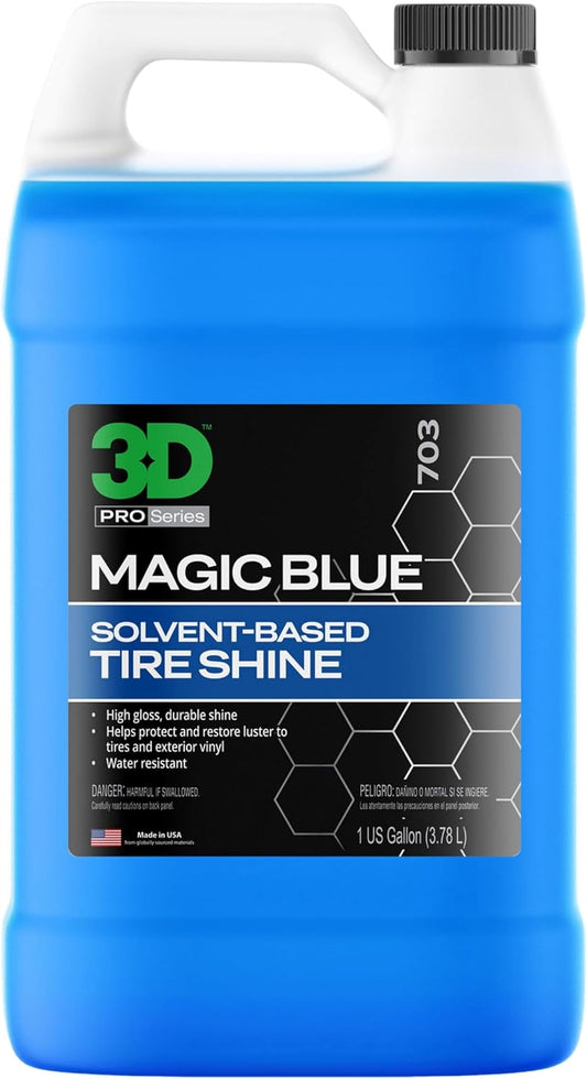 Magic Blue Tire Shine Spray - Water Resistant High Gloss Tire & Trim Dressing | Long Lasting Protection | No Sling, No Run Formula | Made in USA |1 Gallon - Cleanova
