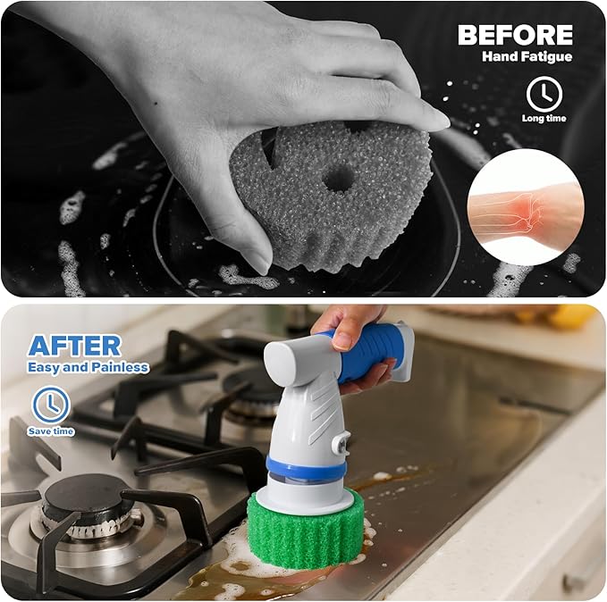 Electric Spin Handle for Scrub Daddy/Mommy Sponges with 6 Replacement Brush Heads, Power Scrubber Electric Cleaning Wand Brush for Sink/Window/Tub/Tile/Floor,Waterproof, Cordless and Rechargeable