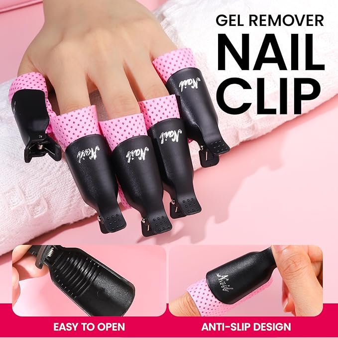 FANDAMEI Nail Remover Kit, Soak Off Kit with Soak Off Clips, Lint Free Wipes, Polish Remover Bottle, Cuticle Nippers, Pusher, Peeler. Cuticle Oil. Nail Files and Buffers. Gel Nail Remover Tools Set