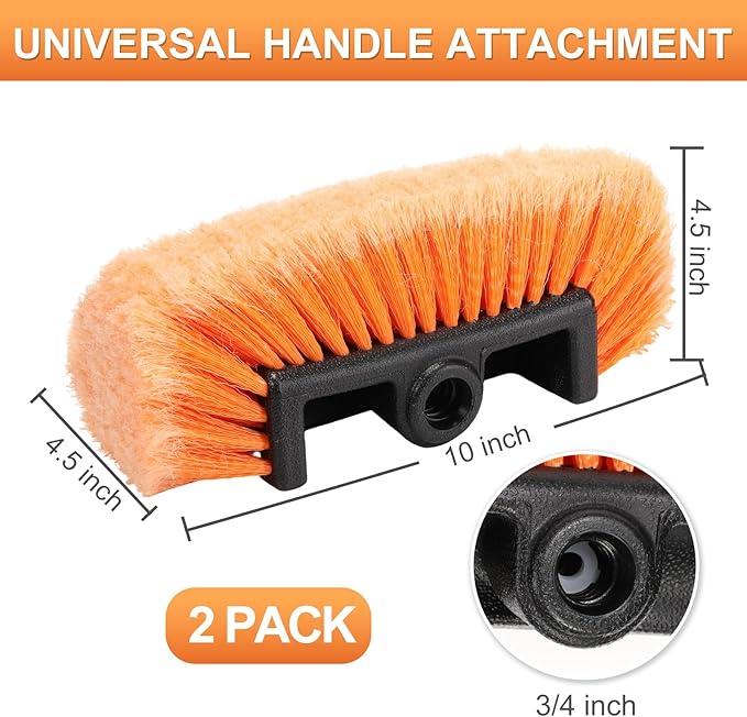 Tanlade 2 Pcs Car Wash Brush Head with Soft Detailing Bristle Flow Thru Car Cleaning Brush Exterior Wash Equipment for Auto Truck RV Boat Camper (10 Inch,Orange)
