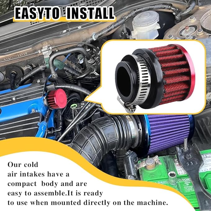 Air Filter, Valve Cover Breather, 25mm Auto Crankcase Cold Air Filter Cleaner with Adjustable Clamp, Breather Turbo Vent Cleaner Automotive Accessories Fit for Cars and Motorcycles (Red)