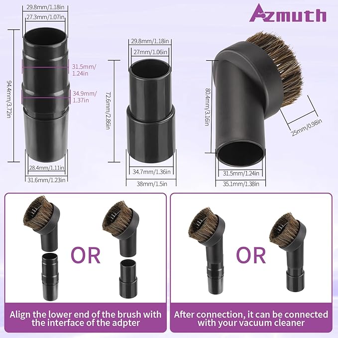 25mm Soft Horsehair Vacuum Brush Attachment with Vacuum Hose Adapter for Shark Vacuum Attachments, Vacuum Attachment for Shop Vac and Most Household Vacuum Cleaner - 3 Pcs