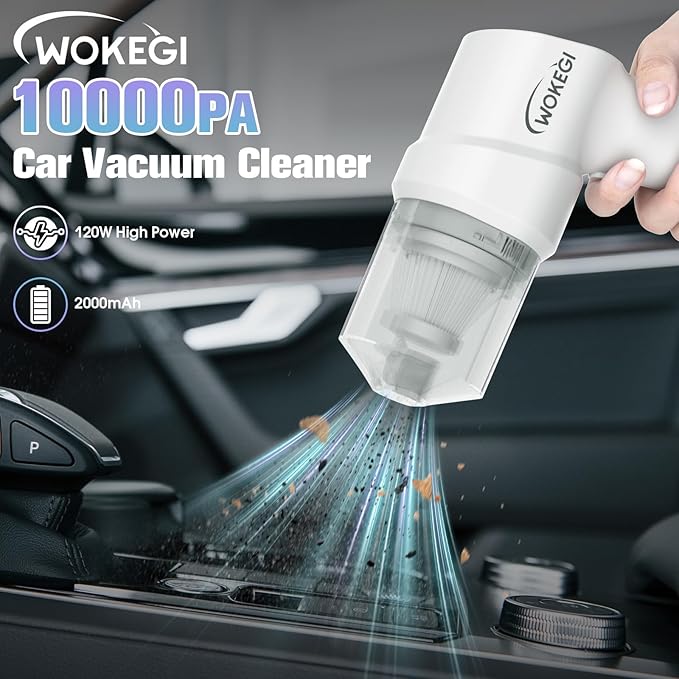 Handheld Mini Car Vacuum, 10000PA Wireless Portable Vacuum with 2000mAh Battery, 2 in 1 Vacuum Cleaner & Air Duster with Type-C Charging, Lightweight for Car, Home, Kitchen (White)