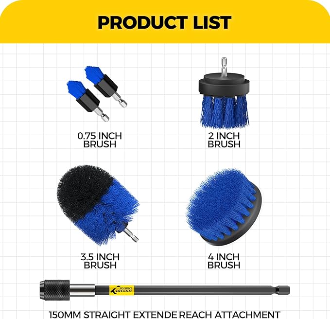 Holikme 6Pack Drill Brush Power Scrubber Cleaning Brush Extended Long Attachment Set All Purpose Drill Scrub Brushes Kit for Grout, Floor, Tub, Shower, Tile, Bathroom，Scrub Brush Blue