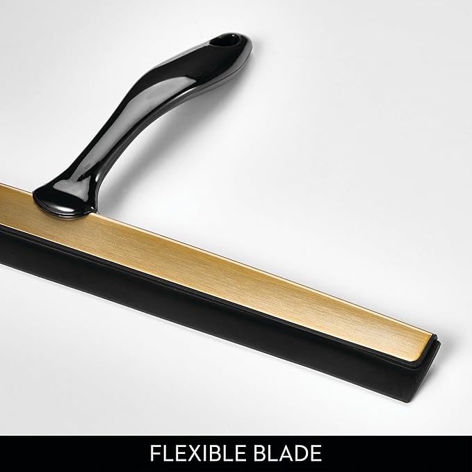 iDesign Bathroom Shower Squeegee with Wall Hook - Black/Soft Brass