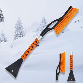 27'' Aluminum Brush and Ice Scraper, 2 in 1 Detachable Winter Car Snow Brush with Ergonomic Foam Grip for Car Accessorie