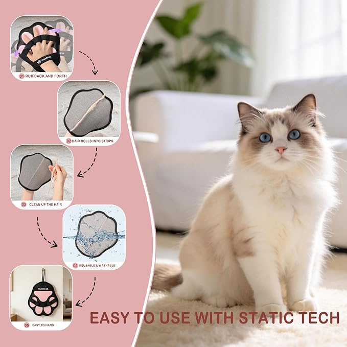 WoofPick 2 PCS Efficient PU Pet Hair Removal Gloves, Cat Dog Hair Remover, Electrostatic Deshedding Mitts, Gentle Reusable Fur Removal Tool for Furniture, Couch, Clothes & Car