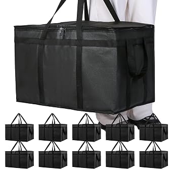 Bodaon 10 Pack Insulated Food Delivery Bags, XXXL Catering Cooler Bag Black