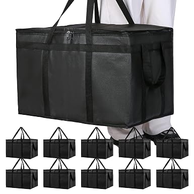 Bodaon 10 Pack Insulated Food Delivery Bags, XXXL Catering Cooler Bag Black