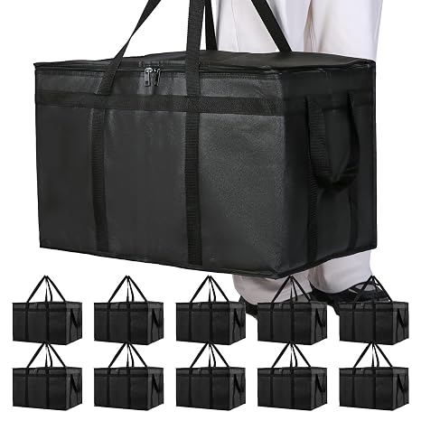 Bodaon 10 Pack Insulated Food Delivery Bags, XXXL Catering Cooler Bag Black