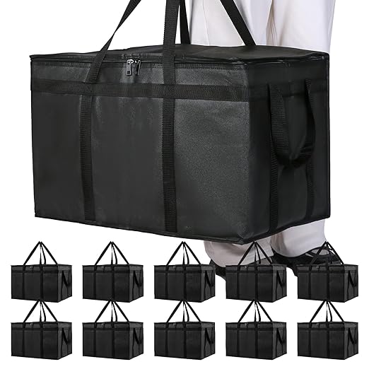 Bodaon 10 Pack Insulated Food Delivery Bags, XXXL Catering Cooler Bag Black