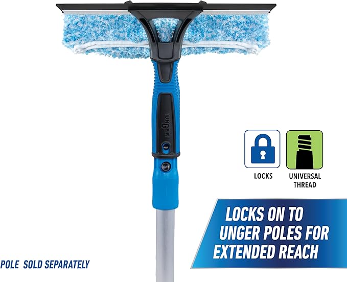 Unger Professional Connect and Clean 2-in-1 Squeegee and Scrubber, 10” Window Cleaning Tool, Commercial and Residential Use, Washer Cleaner Supplies to Remove Excess Water and Dry