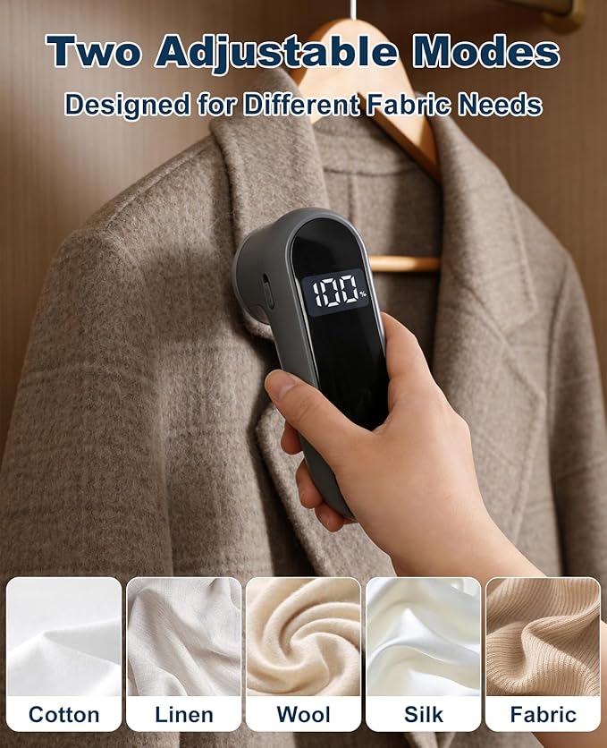 Killrose Fabric Shaver | Lint Remover with Digital Display, 6-Leaf Blade Electric Lint Shaver for Clothes, Sweaters, Furniture - 9000 RPM USB-C Rechargeable, Safe for All Fabrics
