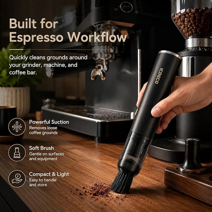 Coffee Grinder Vacuum Cleaner, Rechargeable Mini Vacuum for Coffee Grounds, Espresso Machine & Barista Station Cleaning Tool with 4 Attachments, Portable Desktop Cleaner for Home Baristas