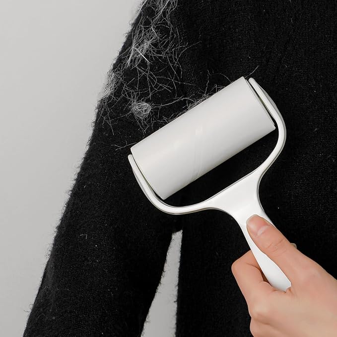 Flat Surface Lint Roller for Pet Hair Extra Sticky Lint Remover for Couch Clothes Furniture Pool Table Felt Lint Roller T Handle with 4 Sticky Rolls (Daisy White)