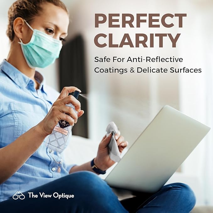 Anti-Reflective Safe Lens Cleaner Spray 8oz Glasses Cleaner Spray with Microfiber Cloth for Eyeglasses, Sunglasses, Camera Lenses & Screens Ammonia-Free 2 Piece Set