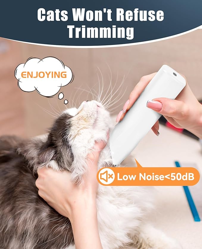 oneisall Cat Clippers for Matted Hair, Quiet Cat Grooming kit, Cordless Pet Shaver for Long Hair, Waterproof Pet Hair Trimmer Clippers(White)