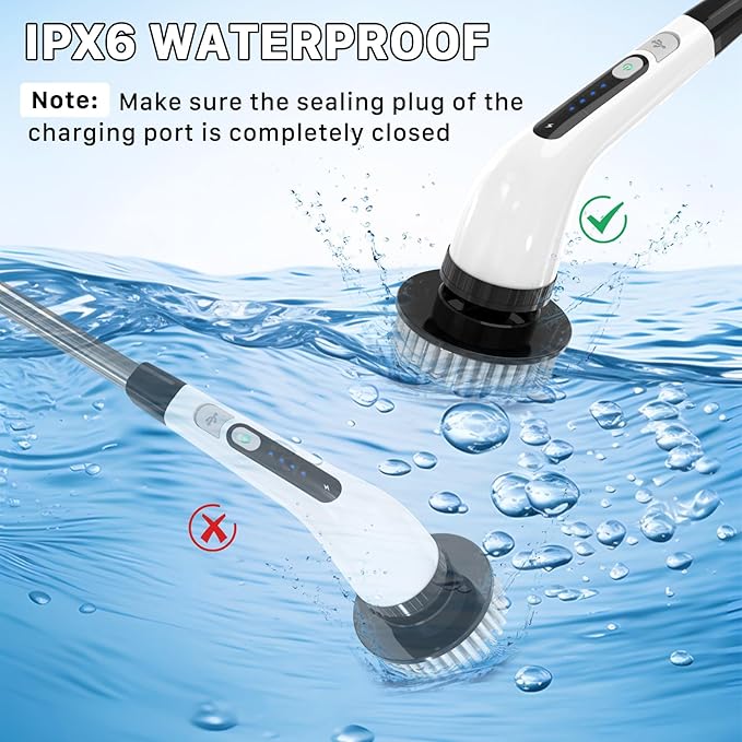Electric Spin Scrubber, Cordless Cleaning Brush with 7 Replaceable Heads Brush, Power Scrubber with 12 & 54in Extendable Handle, 2 Speed 400RPM Shower Scrubber for Bathroom, Tub, Tile, Floor, Car