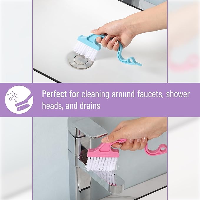 Slick- Window Track Cleaning Brush, 2 Pack, Blue/Pink Ergonomic Handle, Built-in Scraper, Multipurpose, Window Track Cleaning Tools