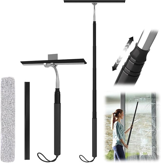 Shower Squeegee for Glass Doors, Shower Squeegee with Long Handle, Extendable Window Cleaner Tool for Car Windows, Tile Walls, Sliding Door