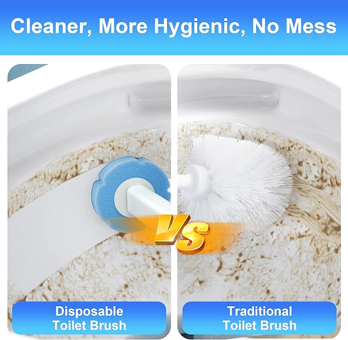 JOYMOOP Bathroom Cleaning Set, Mop and Bucket System with Toilet Brush Set, White, Microfiber Flat Mop for Household & Commercial Floor and Bathroom Cleaning