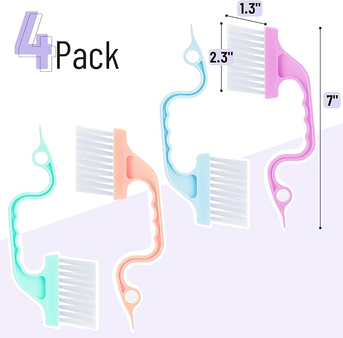 Slick- Window Track Cleaning Brush, 4 Pack, Pastel Colors Ergonomic Handle, Built-in Scraper, Multipurpose, Window Track Cleaning Tools
