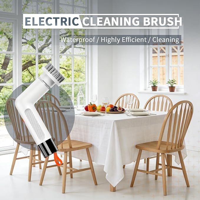 6-in-1 Electric Spin Scrubber with 5 Brush Heads – Cordless, Rechargeable, Dual-Speed & Waterproof, Electric Scrubber for Cleaning Bathroom Tile Floor Window Kitchen Sink