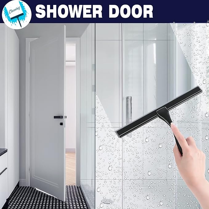 NETANY Shower Squeegee, 12-Inch Matte Black Squeegee, All-Purpose Stainless Steel Squeegee for Bathroom, Shower Doors, Mirrors, Tiles and Car Windows - 100% Streak Free