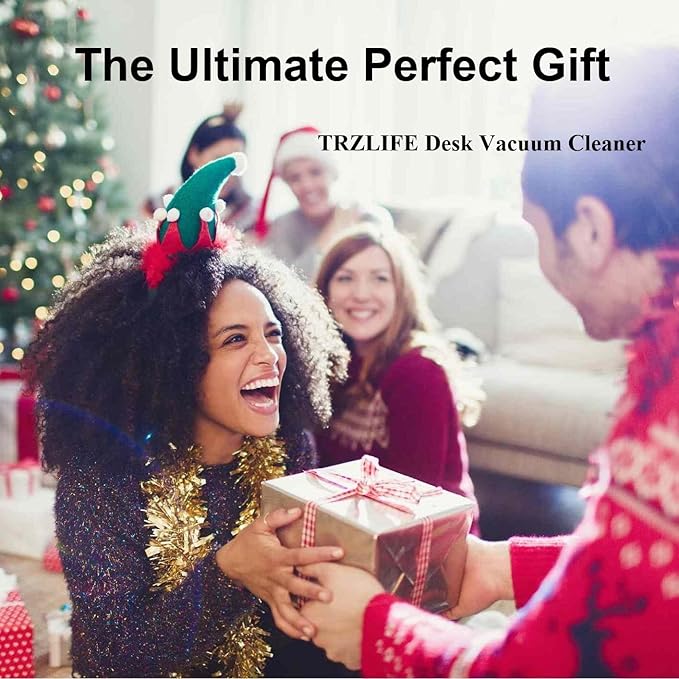 TRZLIFE Mini Desk Vacuum, 2 AA Battery Powered Must-Have Office Accessory for Crumbs and Tiny Debris from Desktop, Countertop, Ideal Gift, White